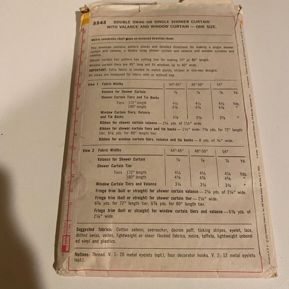 Simplicity 5545 Curtain Sewing Pattern Valances & Shower Curtains Uncut - Picture 2 of 2